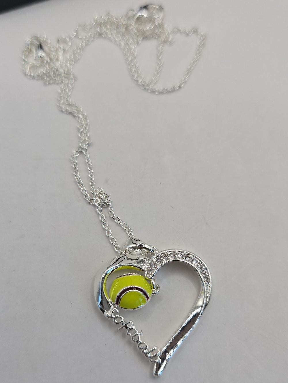 NEW Silver Heart SoftBall Pendant Necklace - Yellow